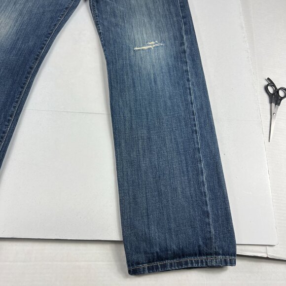 Lucky Brand Jeans Mens 33x31* 221 Straight Blue Faded Distressed Denim Tag 32x32 - Picture 5 of 16